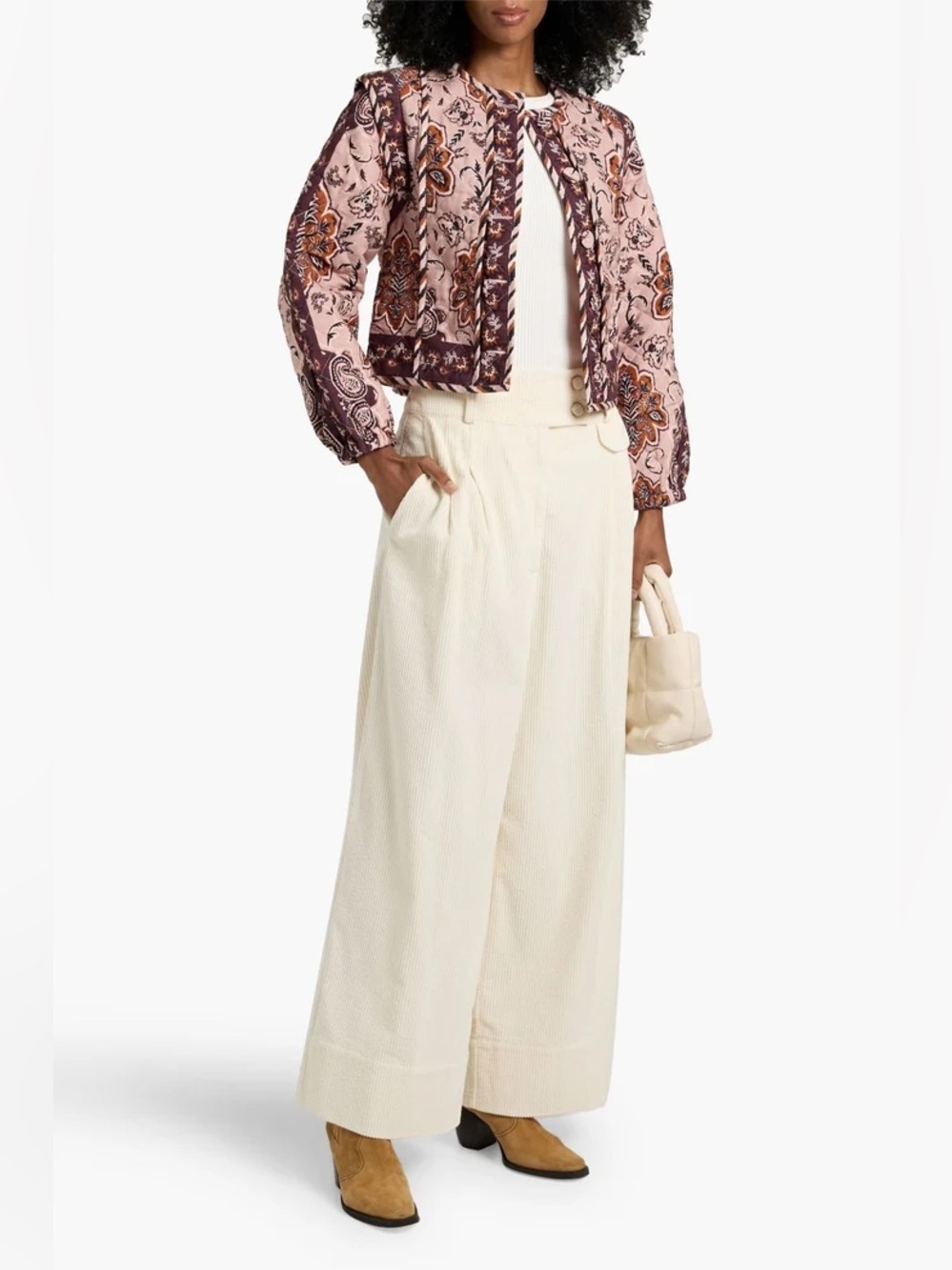 NWOT Farm Rio Women's Cream Curduroy Wide-Leg Pants